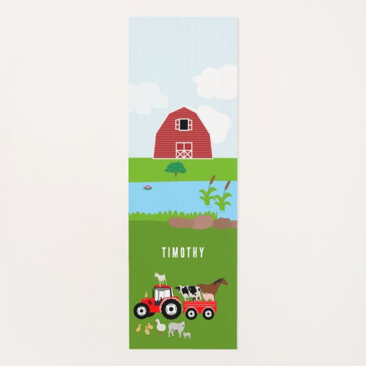 ファームアニマルズ&レッドトラクター納屋周囲の庭名前をカスタムする ヨガマット (正面)