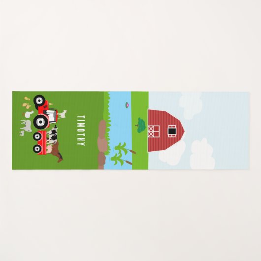 ファームアニマルズ&レッドトラクター納屋周囲の庭名前をカスタムする ヨガマット (正面(横))