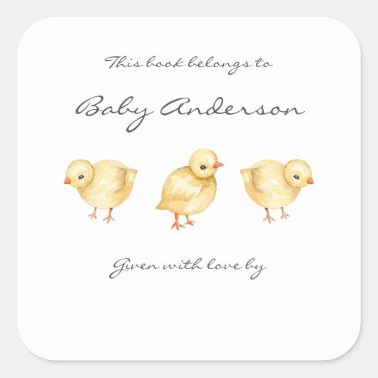 ファームアニマルチックベビーシャワー蔵書票 スクエアシール (正面)