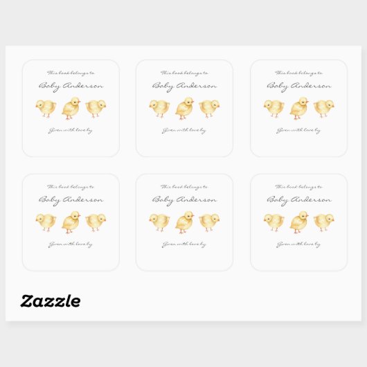 ファームアニマルチックベビーシャワー蔵書票 スクエアシール (シート)