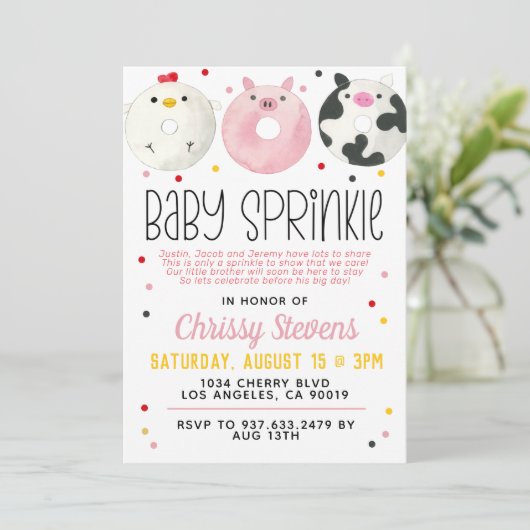ファームアニマルドーナツベビー散水シャワー招待状 招待状 (スタンド正面)
