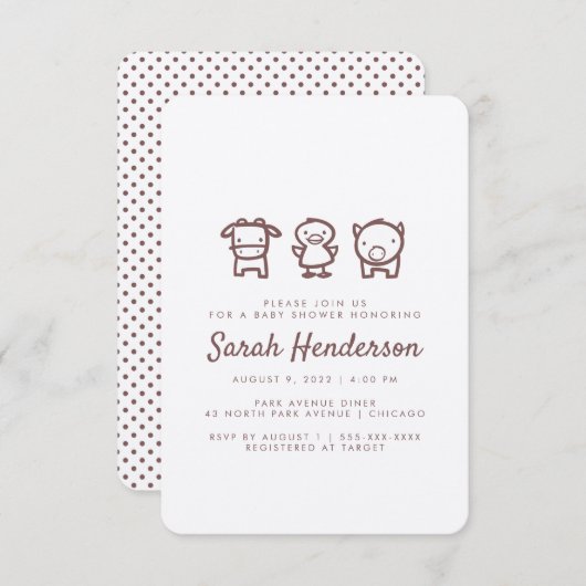 ファームアニマルドールベビーシャワー招待状 招待状 (正面/裏面)