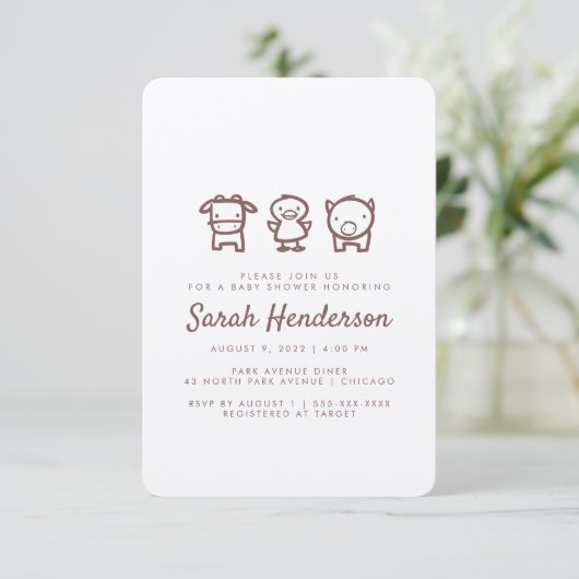ファームアニマルドールベビーシャワー招待状 招待状 (スタンド正面)