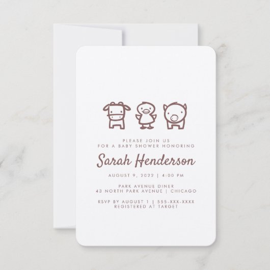 ファームアニマルドールベビーシャワー招待状 招待状 (正面)