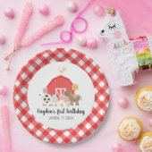 ファームアニマルバースデーパーティープレートレッドプレイド ペーパープレート (パーティー)