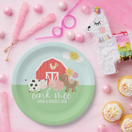 ファームアニマルバースデーパーティープレート牛馬豚 ペーパープレート (パーティー)
