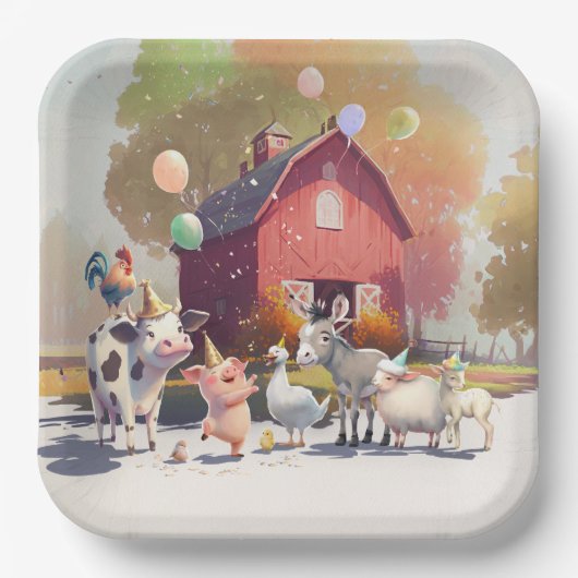 ファームアニマルバースデーパーティー紙プレート ペーパープレート (正面)