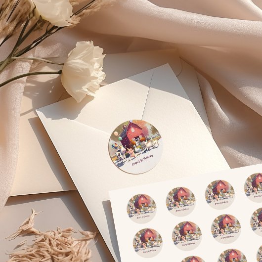 ファームアニマルバースデーパーティー紙プレート ラウンドシール