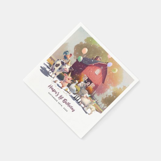 ファームアニマルバースデーパーティー紙 スタンダードカクテルナプキン (角)