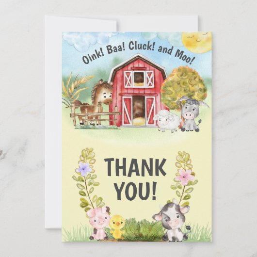 ファームアニマルバーンテーマの第2誕生日 サンキューカード (正面)