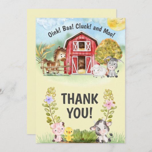 ファームアニマルバーンテーマの第2誕生日 サンキューカード (正面/裏面)