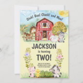 ファームアニマルバーンテーマの第2誕生日 招待状 (正面)