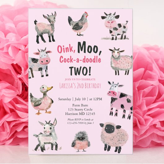 ファームアニマルピンクガールズセカンド誕生日 招待状