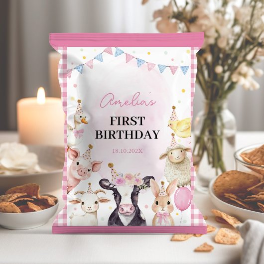 ファームアニマルピンクガール誕生日チップバッグラッパー チラシ