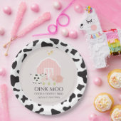 ファームアニマルピンクバースデーパーティープレート牛プリント ペーパープレート (パーティー)