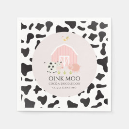 ファームアニマルピンクバーンカウープリント誕生日 スタンダードカクテルナプキン
