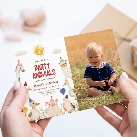 ファームアニマルフォト誕生日招待状 招待状