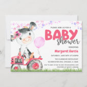 ファームアニマルベビーガール牛ベビーシャワー招待状 招待状 (正面)