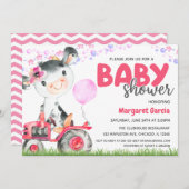 ファームアニマルベビーガール牛ベビーシャワー招待状 招待状 (正面/裏面)