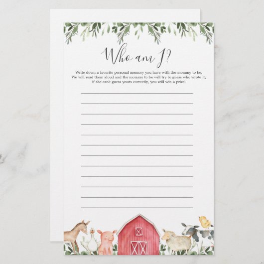 ファームアニマルベビーシャワー私のゲーム (正面/裏面)