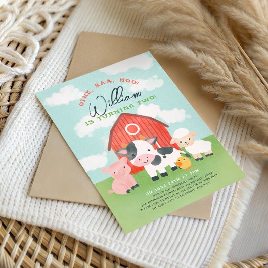 ファームアニマルボーイズ納屋周囲の庭2nd Birthday 招待状
