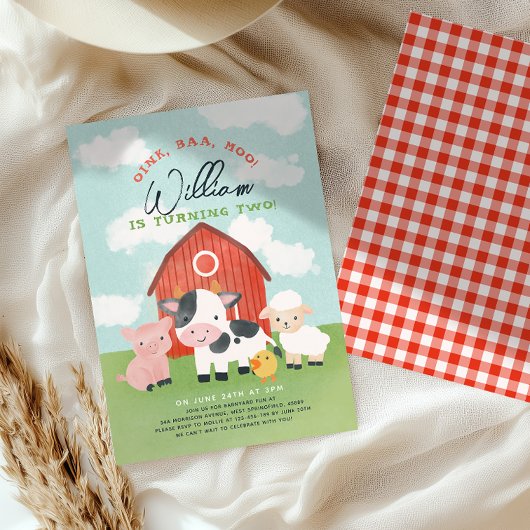 ファームアニマルボーイズ納屋周囲の庭2nd Birthday 招待状