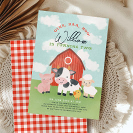 ファームアニマルボーイズ納屋周囲の庭2nd Birthday 招待状