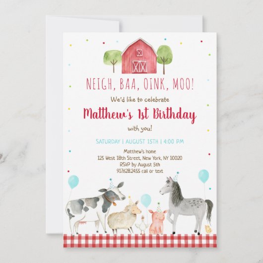 ファームアニマルボーイ誕生日 招待状 (正面)