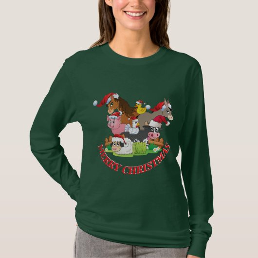 ファームアニマルメリークリスマスカスタマイズ気持ち Tシャツ (正面)