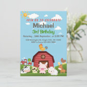 ファームアニマルレッドジンガム納屋周囲の庭誕生日インビタット 招待状 (スタンド正面)