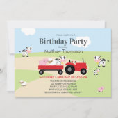 ファームアニマルレッドトラクターボーイズバースデーパーティー 招待状 (正面)