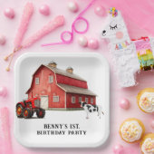 ファームアニマルレッドバーントラクター1st.誕生日パーティー ペーパープレート (パーティー)
