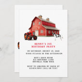 ファームアニマルレッドバーントラクター1st.誕生日パーティー 招待状 (正面/裏面)