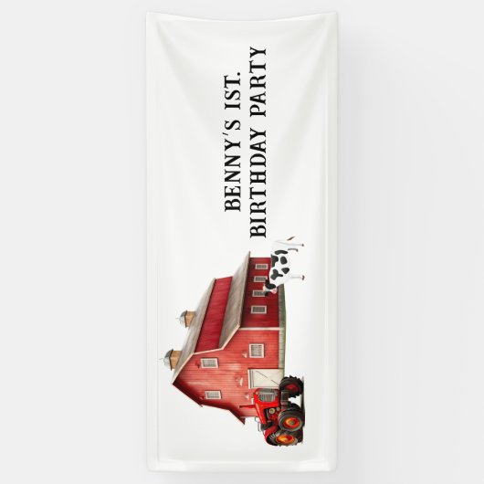 ファームアニマルレッドバーントラクター1st.誕生日パーティー 横断幕 (縦)