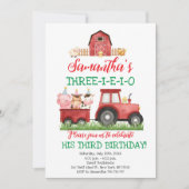 ファームアニマルレッドボーイ納屋周囲の庭誕生日パーティー 招待状 (正面)