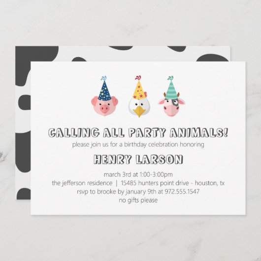 ファームアニマル子供の誕生日アットザバーン招待状 招待状 (正面/裏面)