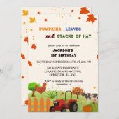 ファームアニマル秋パンプキンボーイファースト誕生日パーティー 招待状 (正面/裏面)
