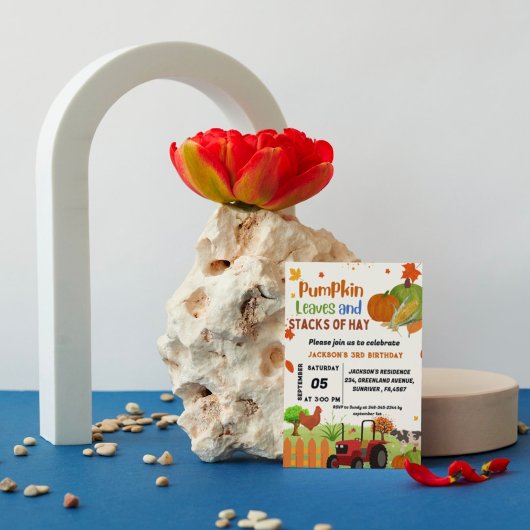 ファームアニマル秋パンプキンボーイファースト誕生日パーティー 招待状