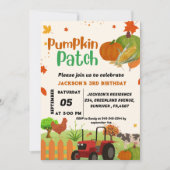 ファームアニマル秋パンプキンボーイファースト誕生日パーティー 招待状 (正面)