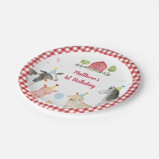 ファームアニマル納屋周囲の庭グリーンリー誕生日 ペーパープレート (アングル)