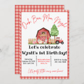 ファームアニマル納屋周囲の庭バッシュ誕生日招待状 招待状 (正面/裏面)