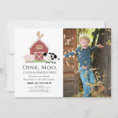 ファームアニマル納屋周囲の庭ホワイトフォト誕生日 招待状 (正面)