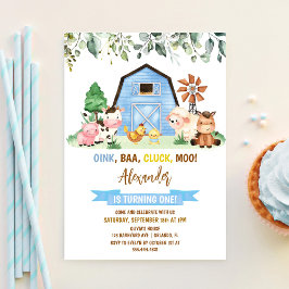 ファームアニマル納屋周囲の庭ボーイファースト誕生日 招待状