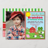 ファームアニマル納屋周囲の庭子供の誕生日写真 招待状 (正面/裏面)