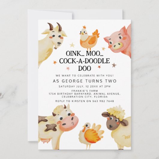 ファームアニマル納屋周囲の庭誕生会 招待状 (正面)