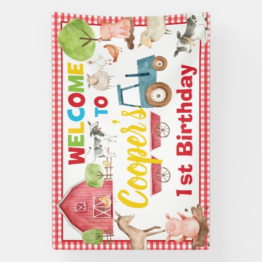 ファームアニマル納屋周囲の庭誕生日ウェルカムバックドロップ 横断幕 (縦)