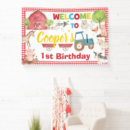 ファームアニマル納屋周囲の庭誕生日ウェルカムバックドロップ 横断幕 (インサイチュ)