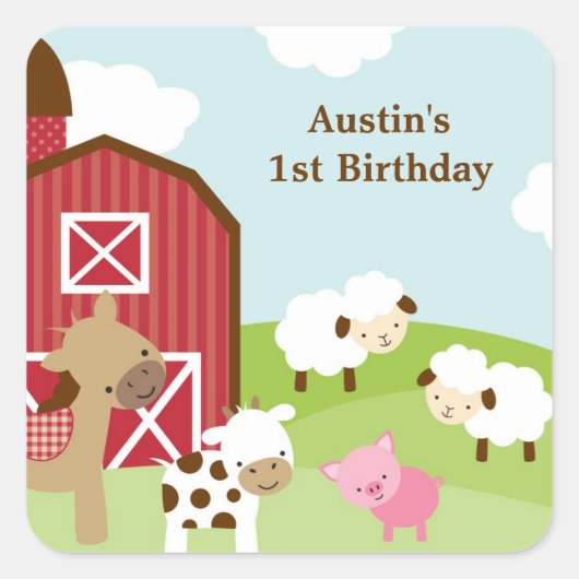 ファームアニマル誕生日シール スクエアシール (正面)