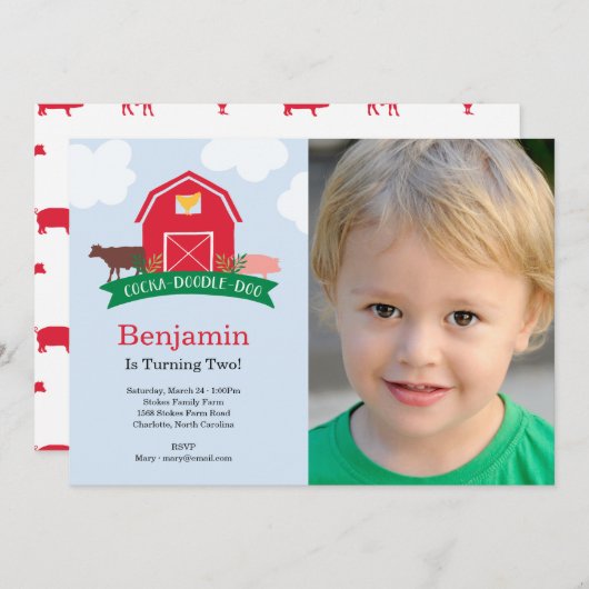 ファームアニマル誕生日パーティー写真招待状 招待状 (正面/裏面)