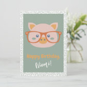 ファームアニマル誕生日ピギーグリーンハートパターン 招待状 (スタンド正面)